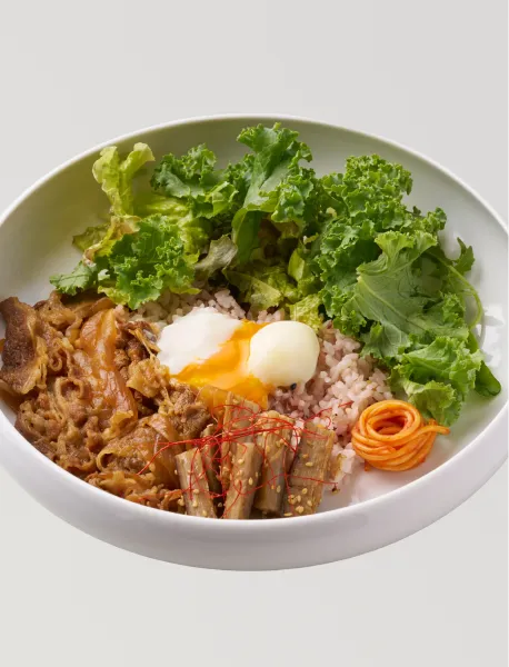 Tsukimi Beef Bowl with Burdock Root